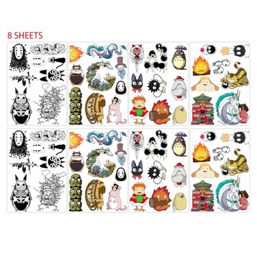 Pounchi Cute Cartoon Temporary Tattoos (8 Sheets) Gifts Anime Decor Cosplay Waterproof Temporary Tattoos Cartoon Stickers Party Favors Supplies for Teens Kids