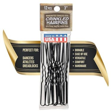 Crinkled Stainless Steel Heavy Duty Snagless Hairpins Pack of 12 Handmade Hair Pin (3 inch)