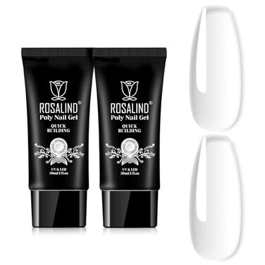 ROSALIND Clear Poly Nail Gel Nail Extension Poly, 2PCS 30ML Acrylic Poly Builder Gel Nail Extension Clear Colors Gel Poly for Nails, Gel Builder Nail Thickening Poly Nail Gel Tube