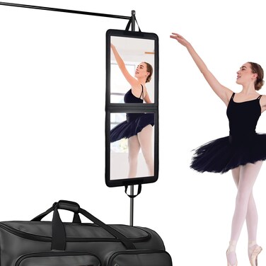LPHUMEX Foldable Portable Full Length Mirror for Camping, Travel, Dancers, 32x13 Inch, Black, Hanging Folding Mirror for Dance, Full Body Travel Mirror