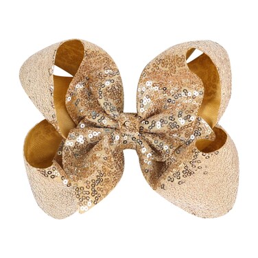 8 Inch Champagne Gold Sparkly Glitter Sequin Hair Bows for Girls