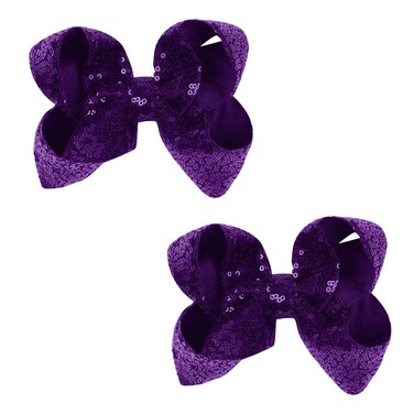 6 Inch Dark Purple Sparkly Glitter Sequin Hair Bows for Girls Toddlers Kids Children Teenage (2PCS)