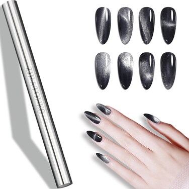 Nail Magnet for Cat Eye Gel Polish, Large Size Double-head Nail Magnet Pens Magnet Stick 3D Magnetic Cat Eye Gel Polish Nail Art Tool, for Home DIY, Salon, Nail Art Learners, Silver