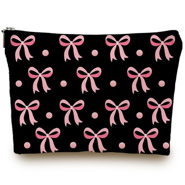 Black Pink Coquette Bow Makeup Bag, Funky Pouch Birthday Christmas Gift for Bestie Girls Daughter Bridesmaid Women, Preppy Gifts,Travel Makeup Bag for Women