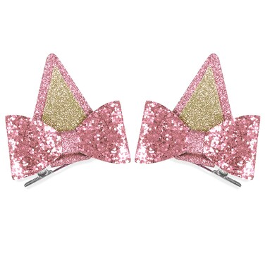 Ears Hair Clips, 1 Pair Glitter Hair Barrettes for Toddler Girls Birthday Decorations Halloween Costume Cosplay Accessories Party Supplies(Pink)