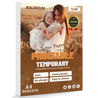 Printable Temporary Tattoo Paper for Inkjet &amp; Laser Printer, 5 Sheets A4 Size 8.3"x11.7" Waterproof DIY Image Transfer Decal Paper for Skin, Clear