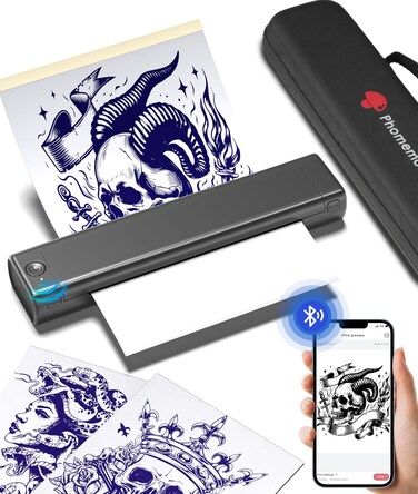 Phomemo Bluetooth Tattoo Stencil Printer, Thermal Tattoo Transfer Machine for Artists &amp; Beginners, Compatible with Phone &amp; PC, with Storage Case &amp; 10Pcs Free Transfer Paper, Grey