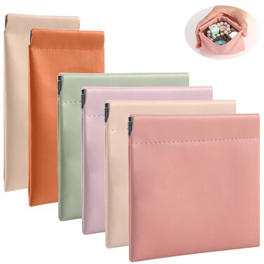 6 Pack Pouchic Snap Closure Pouches Small Pouches for Purse Mini Portable Travel Makeup Bag for Women Pocket Cosmetic Bag Organizer Pouch for Lipstick Cosmetics Cards Headphones Jewelry Accessories
