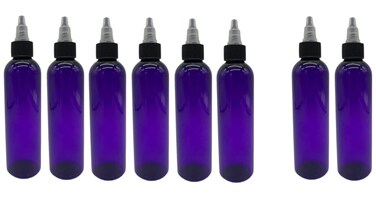 Natural Farms 4 oz Plastic Purple Cosmo BPA FREE Bottles - 8 Pack Empty Refillable Containers - Essential Oils - Hair - Aromatherapy - Black/Natural Twist Open/Close Cap - Made in the USA