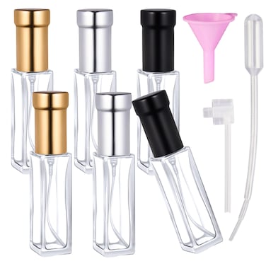 6 Pcs Mini Spray Bottles 10ml,Perfume travel refillable,Glass Spray Bottles,Fine Mist Spray with funnel Dropper for Hair,Travel,Plants,Cleaning,Skin Care