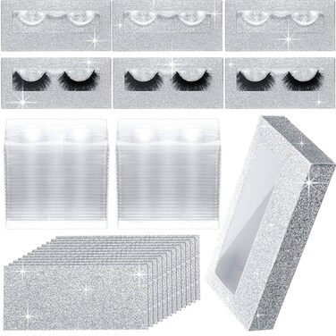 50 Empty Eyelash Case Set - Include 50 Eyelash Box Packaging, Storage Box Tray, Internal Background Paper (Champagne Gold)