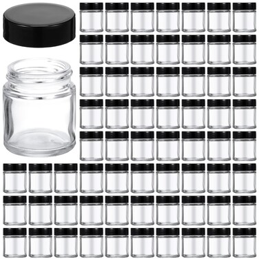 60 Pieces Glass Jars with Lids Clear Small Mason Jars Empty Round Glass Spice Jars Wide Mouth Canning Jars Storage Refillable Empty Cosmetic Containers for Lotions Cream Powders Beauty Product (1 oz)