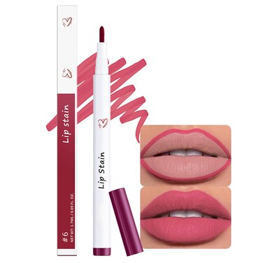 Rose Pink Matte Lip Tint Stain Marker Pen,2in1 Liquid Lipstick &amp; Lip Liner Pencil,Long Lasting Waterproof,Ultra-Pigmented &amp; Waterproof, 24 Hour Lip gloss for Women, Vegan &amp; Cruelty-Free, 06