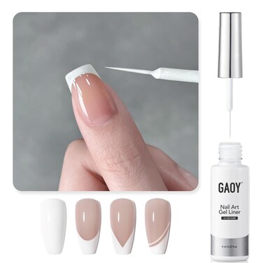 GAOY White Swirl Gel Nail Polish Art Liner, 8ml Classic Colors Nail Paint Design with Thin Brush, UV Light Cure for DIY French Manicure at Home