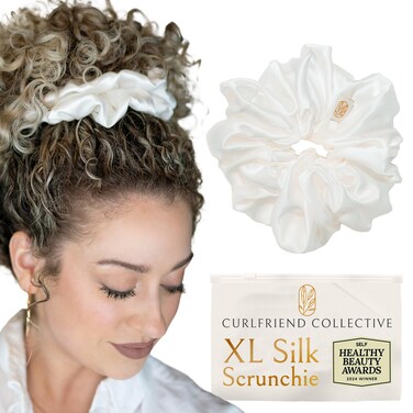 Authentic Mulberry Silk Extra Large Scrunchies for Women, Anti Breakage Hair Ties for Curly Thick &amp; Thin Hair, No Frizz, Dent &amp; Pull, 100% Silk Scrunchie for Buns, Sleep &amp; Ponytail, White Color - XL