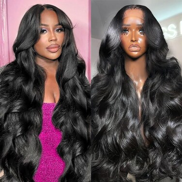 Body Wave Lace Front Wigs Human Hair Pre Plucked 13x4 HD Glueless Lace Frontal Wigs for Women 180 Dentisy Brazilian Human Hair Lace Front Wigs with Baby Hair Natural Black 28 Inch