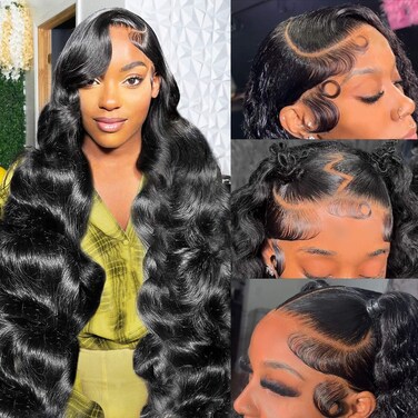 Body Wave Lace Front Wigs Human Hair 180 Density 13x4 Lace Front Wigs Human Hair Glueless Wigs Human Hair Pre Plucked with Nature Hairline 10A HD Lace Bleached Knots Nature Black for Women 32 Inch