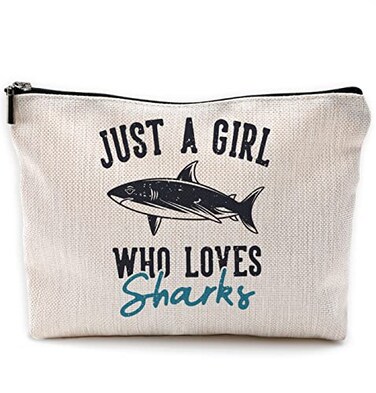 Just a Girl Who Loves Sharks Makeup Bag Travel Cosmetic Bags for Women Girls,Farmhouse Marine Life Shark Cosmetic Bags with Zipper Pouch Travel Toiletry Case,Gift for Shark Lovers