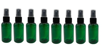 Natural Farms 2 oz Green Boston Bottles - 8 Pack Black Fine Mist Sprayers