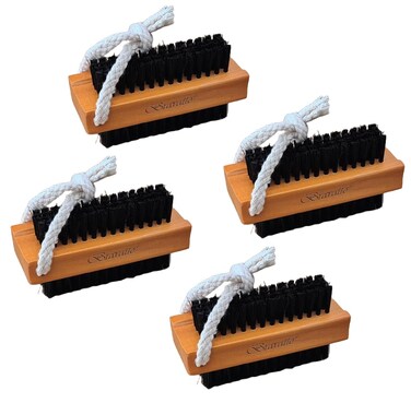 Wooden Fingernail Brush with Nylon Charcoal Bristles &amp; Hanging Rope. Finger Nail Cleaning Scrub Brush for Women and Men. Scrubbing Under Nails, Hands, and Toes. (4-Pack).