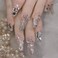 Bling Butterfly Press on Nails Long Silver Fake Nails Tips Full Cover False Coffin Nails for Women and Girls 24PCS