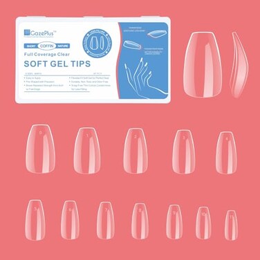 Nail Tips - 600pcs, 12 Sizes Clear Short Coffin Nail Extension Tips Set, Full Coverage Soft Gel Tips Fake Nail Tips for Acrylic Nails False Nail Tips Perfect for DIY at Home Nail Salon