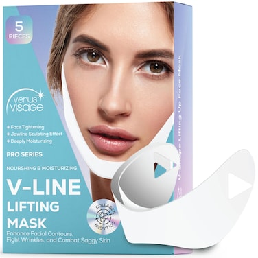 VENUS VISAGE V Line Lifting Mask - Chin Strap for Double Chin for Women and Men - Firming Double Chin Strap for Defined Jawline (5 Count, 1 Pack)