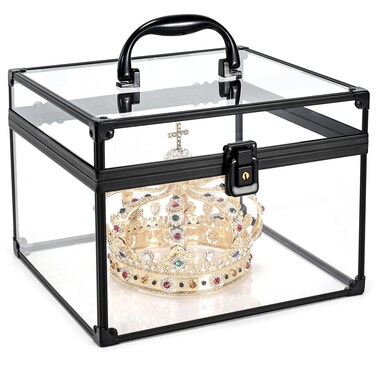 Costravio Makeup Display Clear Clear Makeup Case Portable Transparent Artists Train Case Crown Box Large Capacity Toiletry Organizer Box Travel Makeup Storage for Vanity Bathroom Craft Toys Case