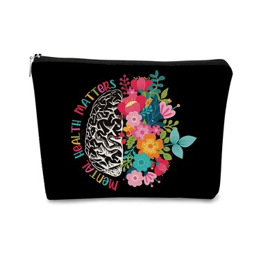 Makeup Bag,Makeup Bags,Makeup Bags for Women,Black Makeup Bag, Mental Health gifts