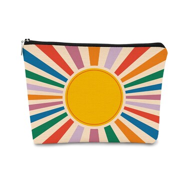 Retro Preppy Makeup Bag,Boho Sun Colorful Sunshine Ray Cosmetic Bag Best Gift for Sister Girls Girlfriend Wife,Daughter Gift from Mom,Birthday Christmas Valentine's Day Gifts