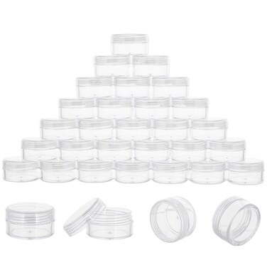 10 Gram 40 Count Sample Containers, Small Plastic Containers with Lids, Empty Sample Jars with Labels and Mini Disposable Spatulas(Clear Lid)