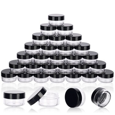 5 Gram Sample Containers with Lids, 50 Count 5ML Sample Jars, Empty Cosmetic Containers with Lids, Small Makeup Travel Containers for Glitter, Lotion, Cream, Beads, with Labels, Mini Spatulas