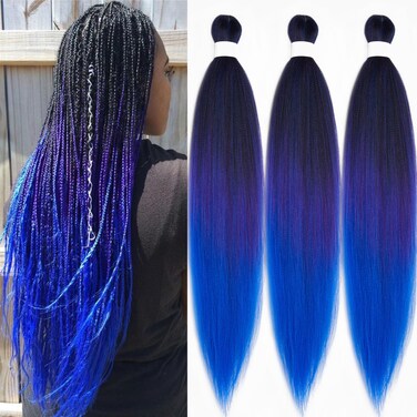 Pre Stretched Braiding Hair Kanekalo Ombre Braiding Hair Pre Stretched Mix Black Purple Blue Prestretched Braiding Hair Ombre 26 inch 3 pack Colored Hair Extension for Braiding Crochet Hair Braids