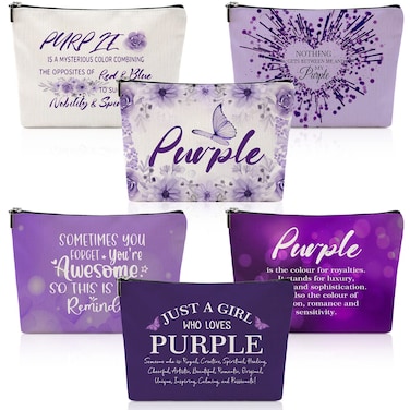 Hillban 6 Pcs Purple Makeup Bag Gifts Christmas Gifts Purple Inspirational Zipper Cosmetic Pouch Lover Gift Makeup Toiletry Bag for Women Travel Birthday