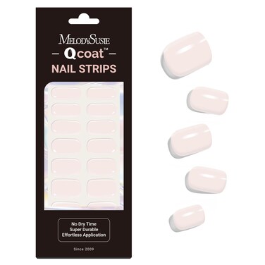 MelodySusie Qcoat Fully Cured Gel Nail Strips, Milky White, UV Free Nail Polish Strips, Salon Quality, Long Lasting Gel Nail Stickers, Includes 22 Nail Wraps, 2 Prep Pads, Nail File, Wooden Stick
