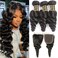 QTHAIR 14A Brazilian Loose Wave Bundles with Closure 100% Virgin Human Hair Loose Deep Curly Bundles with 4x4 Free Part Lace Closure Human Hair(22 24 26+20 Closure)