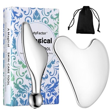 Stainless Steel Gua Sha Facial Tools Guasha for Face Metal Gua Sha Tighten Skin Massage,Guasha Beauty Tool Manual Massage Sticks for Jawline Sculpting,Puffiness Reducing and Body Massager