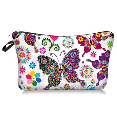 FITINI Makeup Bag Butterflies Travel Small Portable Cosmetic Organizer Pouch for Women Girls Zipper Waterproof Clutch Toiletry Storage Purse