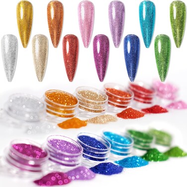 Nail Glitter Fiskya Holographic Cosmetic Festival Powder Sequins Nail Pigment Craft Glitter for Nail Arts Face Hair Body