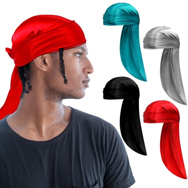 4 Pcs Silk Durag for Braids Satin Dreadlocks Double Wide Locs Twist Straps Long Durags for Men Women