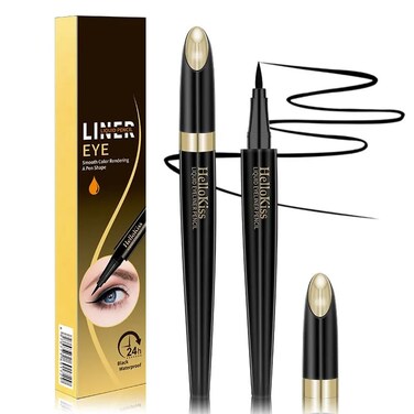Hello Kiss Waterproof Liquid Eyeliner - Black   Quick Dry, EID special Makeup Gifts for Women, Built-In Sharpener, Smudge-Proof, Long-Lasting Eyeliner Pencil