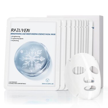 Brightening Hydrating Face Mask, Glowing &amp; Moisturizing Face Mask with Niacinamide, Rosa Water and Arbutin, Rose Face Mask For All skin types, Added Fragrance Free,10 PCS