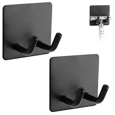 Linkidea 2 Packs Self Adhesive Razor Holder for Shower, Stainless Steel Wall Mount Shaver Hooks, Sticky Hanger Compatible with Gillette Venus Platinum, Fusion 5 Proshield, Mach 3 Classic (Black)