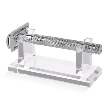 Linkidea Acrylic Men's Razor Stand Holder, Stable Storage Bracket Bathroom Countertop Organizer, Easy Clean, Compatible with Viking Blade Chief, MK-23C, Shaving Revolution (White)