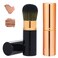 Retractable Blusher Brush with Cover, 2 Pack Travel Kabuki Bronzer Makeup Brush Liquid Cream Foundation Powder Brush Extensible Face Blender Brush Professional Concealer Brush for Women (Gold &amp; Black)
