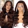Royal Lady 28 Inch Reddish Brown Lace Front Wigs Human Hair 13x6 Body Wave HD Lace Frontal Wig 220% Density Chocolate Brown Pre Plucked Auburn Colored Human Hair Wigs for Women