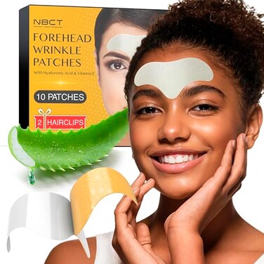 Forehead Wrinkle Patches with Hyaluronic Acid &amp; Vitamin E - Anti Aging Face Pads for Smoothing Wrinkles - Hydrogel with Aloe &amp; Collagen - 10 Patches