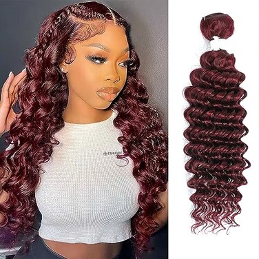 REMY HAIR Human Hair Bundles Red Deep Wave Bundles Colored #99j Burgundy Deep Weave One Bundle 18 Inch Brazilian Virgin Human Hair Extensions for Black White Women
