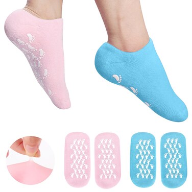 Moisturizing Socks Heel Gel Sock - Callus Rough Foot Care Treatment Soft Silicone Gel Lined Infused Lotion Spa Socks 2 Pairs Cotton Gel Sleeves for Repairing Softening Dry Cracked Feet Skins