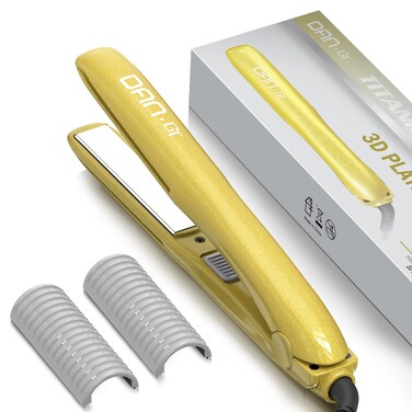 DAN Technology Travel Flat Iron, 3/4 Inch Titanium Plate, 2-in-1 Curling &amp; Straightening Iron with Dual Temperature, Dual Voltage Mini Hair Straightener